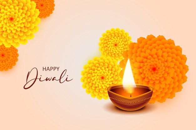 Vector decorative shubh diwali banner with diya and flowers design