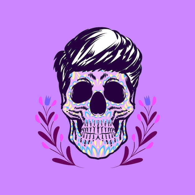 Декоративный череп Ковбойская голова День мертвых Мексика Иллюстрация