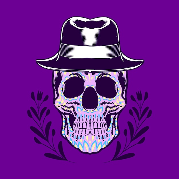 Decorative Skull Cowboy Head Day of the Dead Mexico Illustration