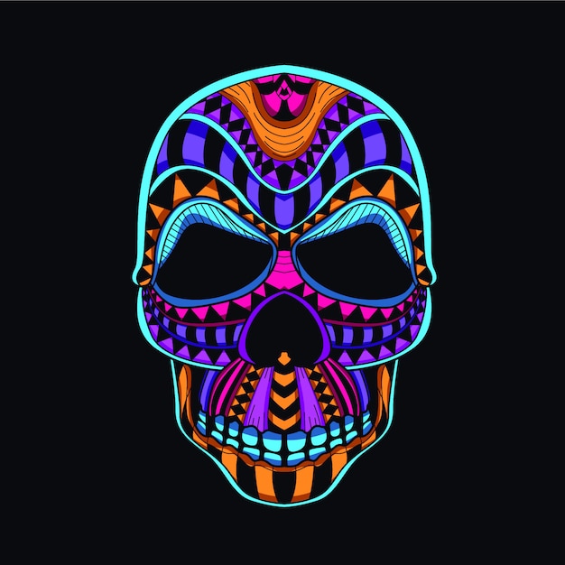 Vettore testa del cranio decorativa dal colore neon