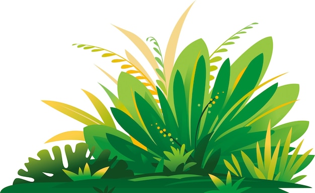 Vector decorative small composition of jungle plants on ground group of green plants on the sunny lawn