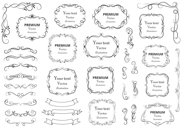 Decorative swirls or scrolls vintage frames flourishes labels and dividers retro vector illustration