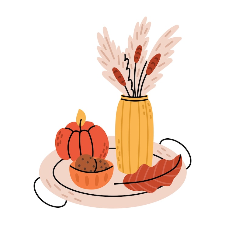 Vector decorative tray with autumn elements