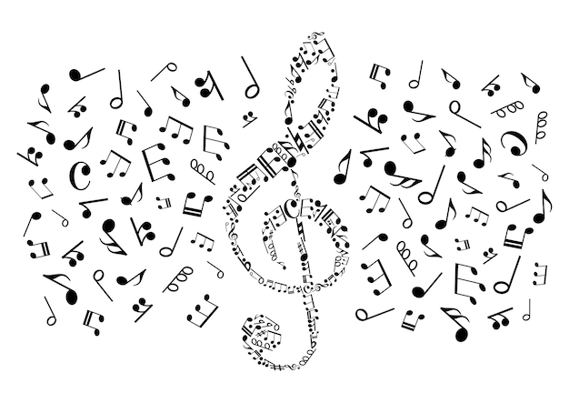 Vector decorative treble clef with musical notes symbols