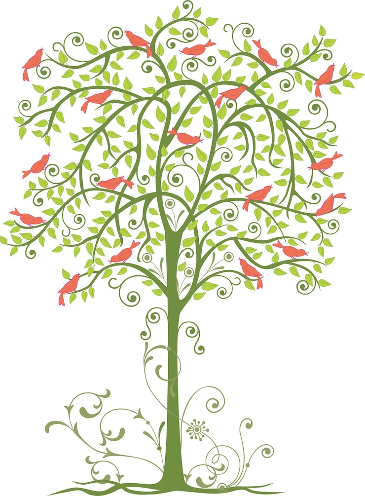 वेक्टर decorative tree with singing birds
