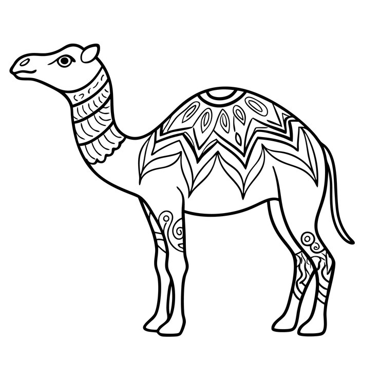 Vector decorative tribal camel illustration black and white