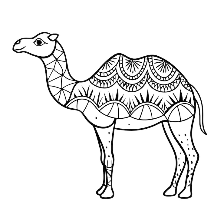 Vector decorative tribal camel illustration black and white