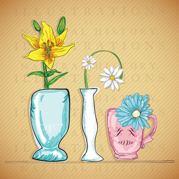 Vector decorative vase (colorful flowers) on vintage background