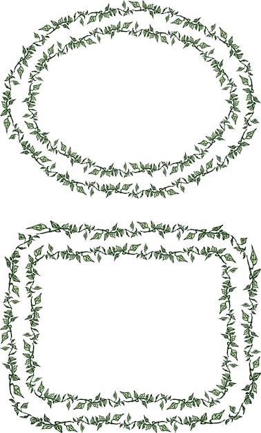 Vector decorative vector frames from drawn branches with green leaves