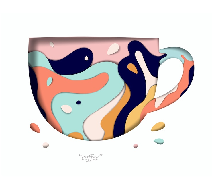 Vector decorative vivid cup with splash carved
