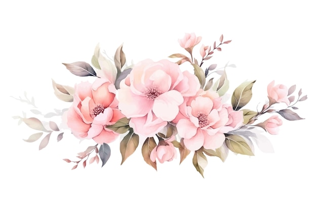 Vector decorative watercolor flowers flat handdrawn illustration isolated on white background