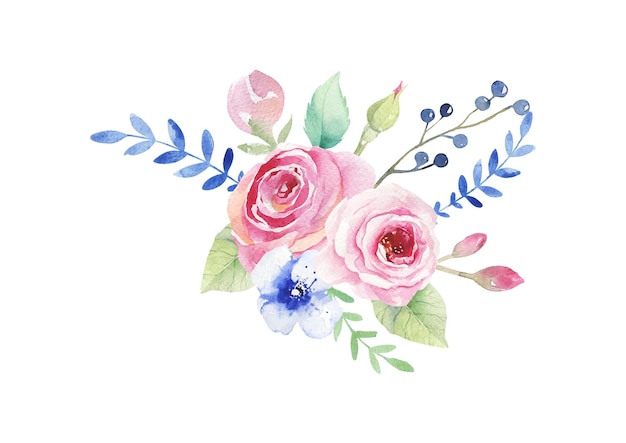 Decorative watercolor flowers floral illustration Leaf and buds Botanic composition for wedding or greeting card branch of flowers abstraction roses romantic