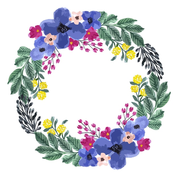 Decorative watercolor hand painted floral wreath