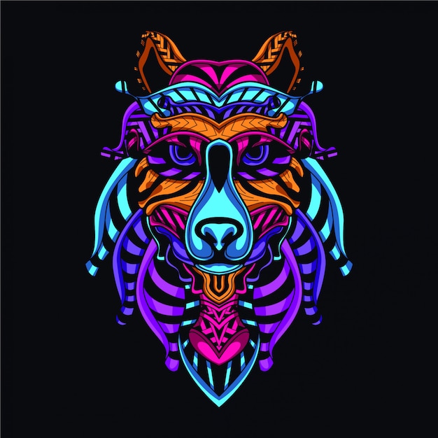 decorative wolf in glow neon color