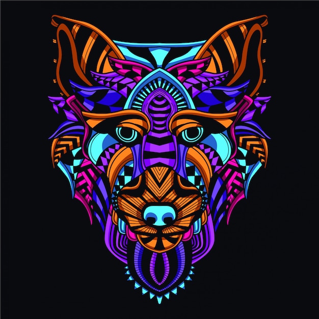 Decorative wolf head in glow neon color
