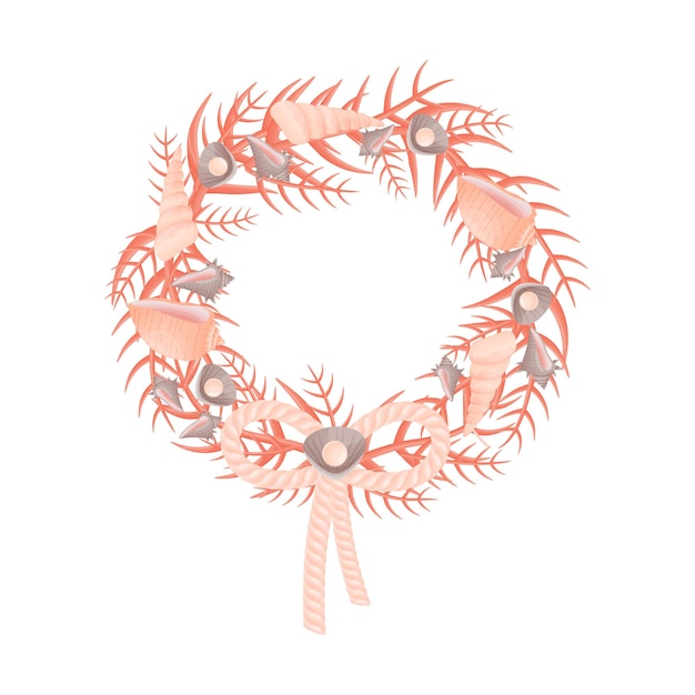 Decorative wreath of marine themes from corals and ropes vector illustration