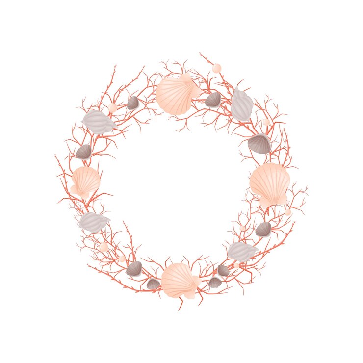 Vector decorative wreath of marine themes from thin red corals vector illustration