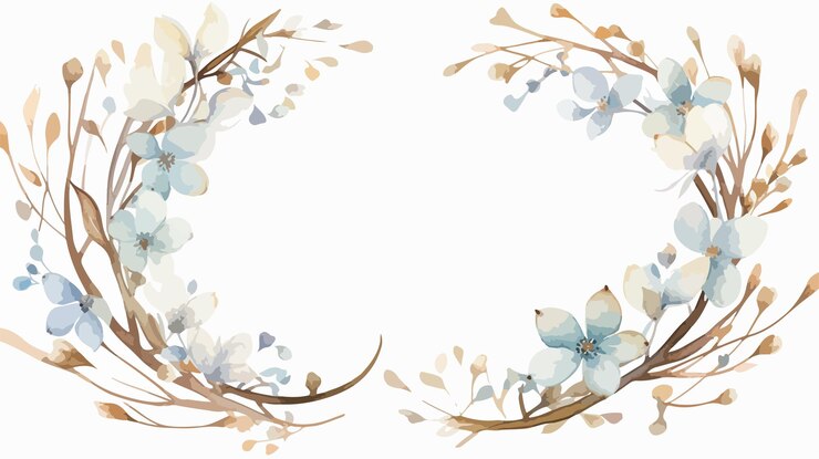 Vector decorative wreath with dry branches and white buds