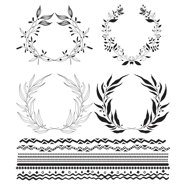 Decorative wreaths and stylized stripes underscore