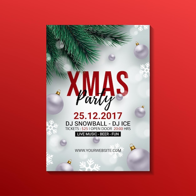 Decorative xmas party poster template design