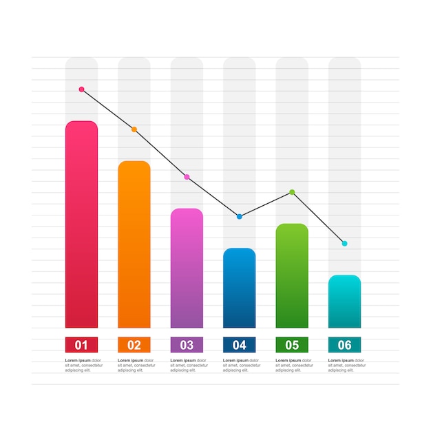 Vettore grafico a barre decrescente grafico economico pressione problema finanziario infografica statistica