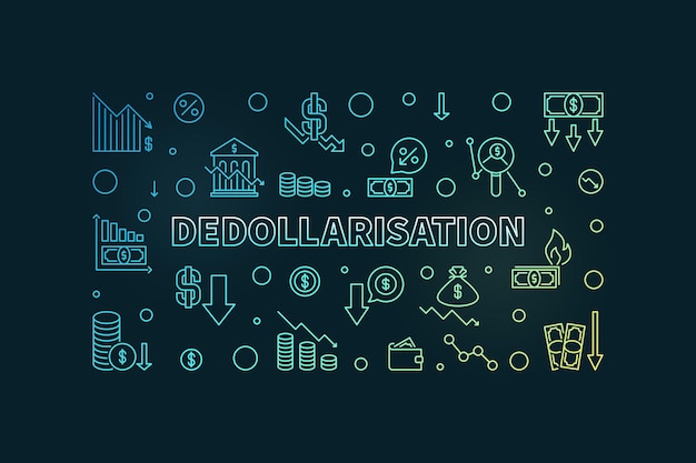 Banner colorato orizzontale del vettore di dedollarizzazione illustrazione della dedollarizzazione del dollaro usa dell'economia mondiale