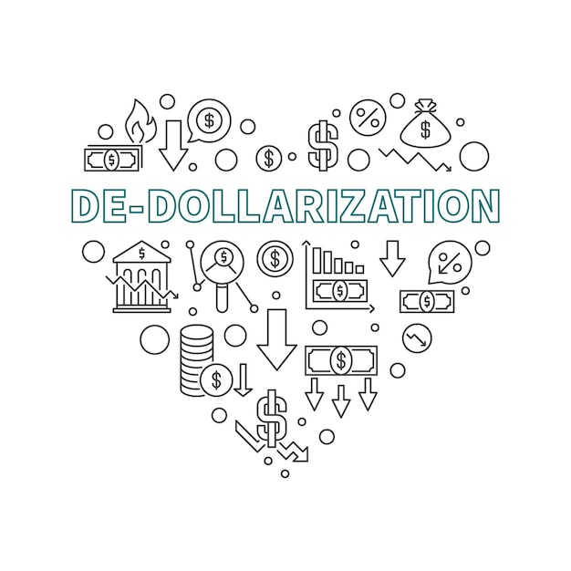 Banner a forma di cuore del vettore di dedollarizzazione illustrazione della dedollarizzazione della valuta statunitense del dollaro