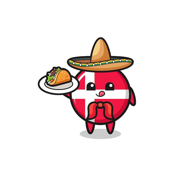 Deense vlag mexicaanse chef-kok mascotte met een schattig taco-ontwerp