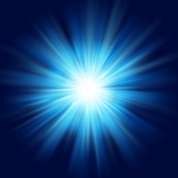 Vector deep blue glow star burst flare explosion transparent light effect.