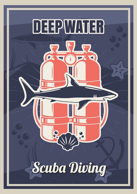 Deep diving vintage typography poster template vector illustration