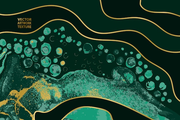 Deep emerald green waves and swirls with golden layers vector artwork texture