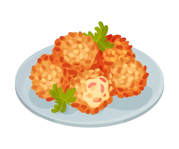 Deep fried pastry balls with chicken stuffing as cuban dish vector illustration