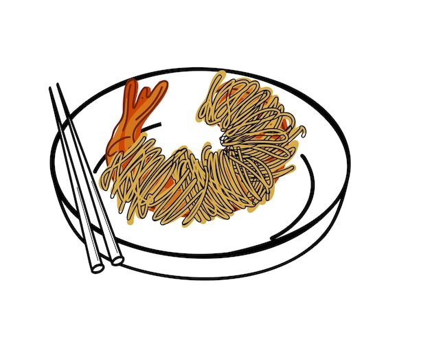 Vettore gamberi fritti avvolti in vermicelli. spuntino tailandese. illustrazione vettoriale piatta e scarabocchiata