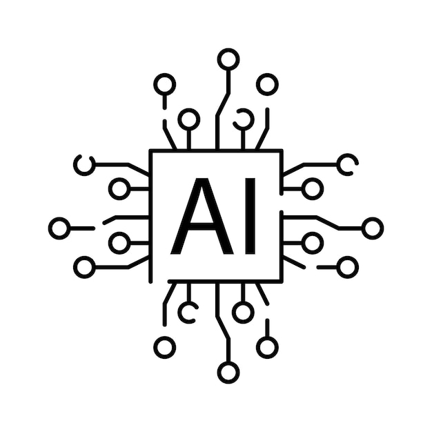 Deep learning ai icona lineare rete neurale con ruote dentate illustrazione al tratto sottile cervello digitale simbolo di intelligenza artificiale vettore isolato cyber umanoide e chat