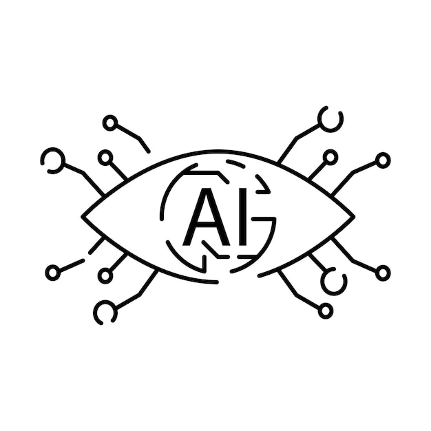 Deep learning ai linear icon neural network with cogwheels thin line illustration digital brain artificial intelligence symbol vector isolated cyber humanoid and chat