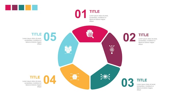 Algoritmo di apprendimento profondo rete neurale ai icone di apprendimento automatico modello di layout di progettazione infografica concetto di presentazione creativa con 5 passaggi