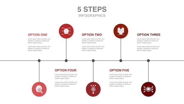 Deep learning algorithm neural network AI Machine learning icons Infographic timeline layout design template Creative presentation concept with 5 steps