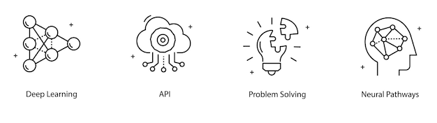 Deep Learning API Problem Solving Neural Network Pathways Vector Icon Set