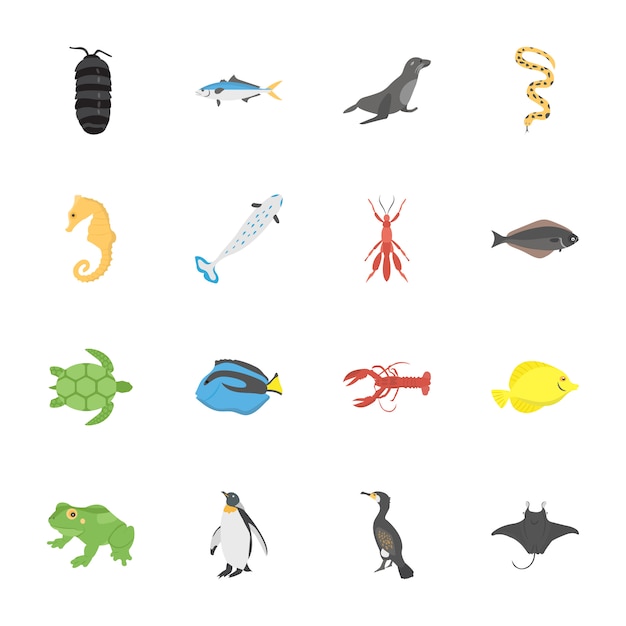 Vector deep sea creature flat icons