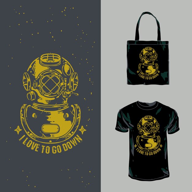 deep sea diver helmet hand drawn illustration