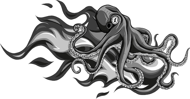 Vector deep sea octopus monochrome logo