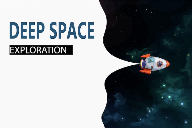 Vector deep space exploration banner spacecraft on nebula