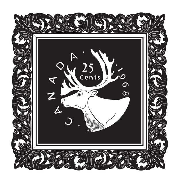 Deer 25 cent canada and old frame handmade silhouette collection