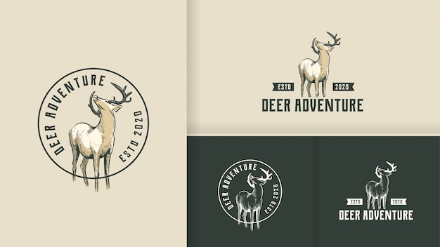 Концепция логотипа Deer Adventure Vintage