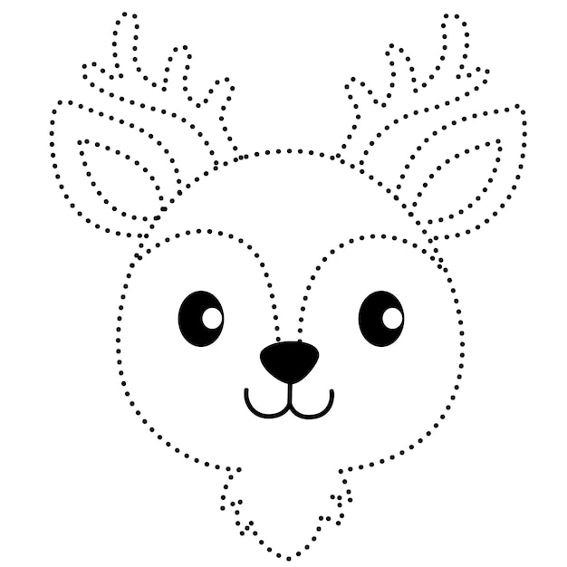 鹿動物点線練習描画漫画落書きかわいいアニメぬりえページかわいいイラスト