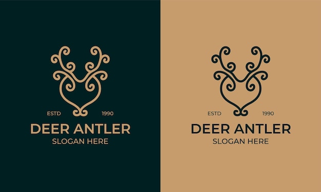 Vector deer antler logo design and icon inspiration deer head outline illustration in ethnic style