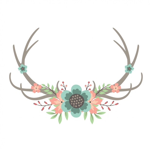 Vector deer antlers floral