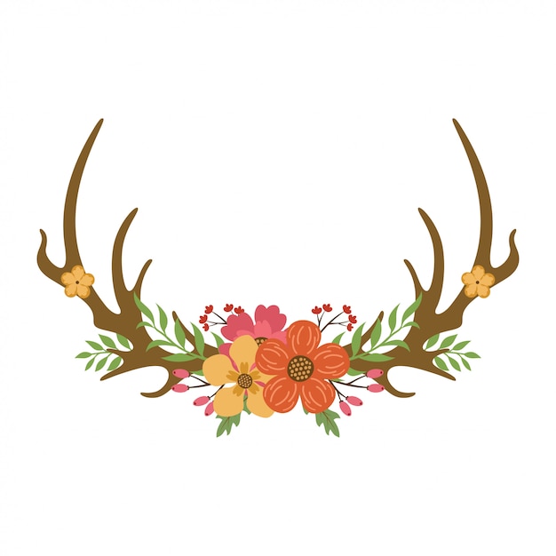 Vector deer antlers floral