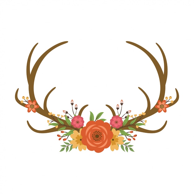 Vector deer antlers floral