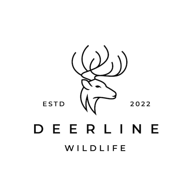 Deer antlers line art logo design vector